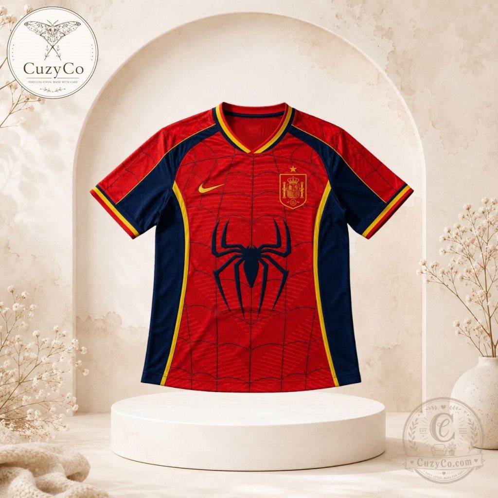 Spain Golden Red Spider-Man Inspired Football Jersey Spain Golden Red Spider-Man Inspired Football Jersey