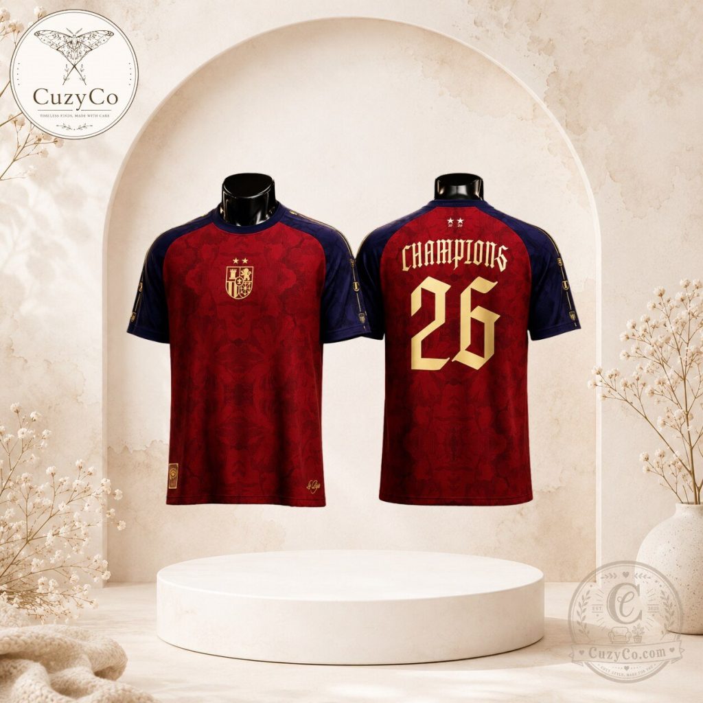 Spain 2026 Champions La Roja Two-Star Custom Soccer Jersey Spain 2026 Champions La Roja Two-Star Custom Soccer Jersey